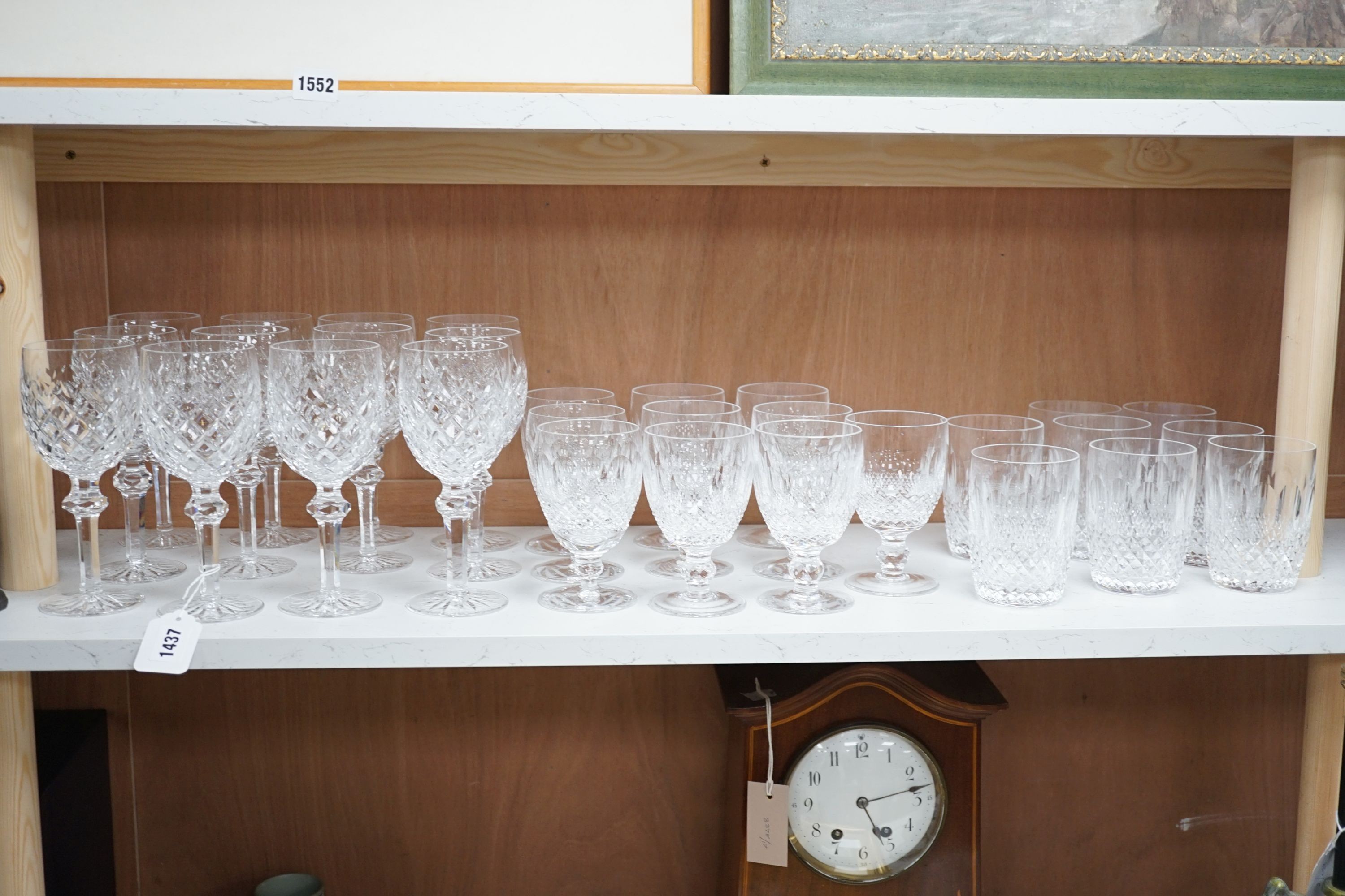 A set of eighteen Waterford cut crystal low goblets and tumblers and twelve further Waterford cut crystal wine glasses in a different pattern